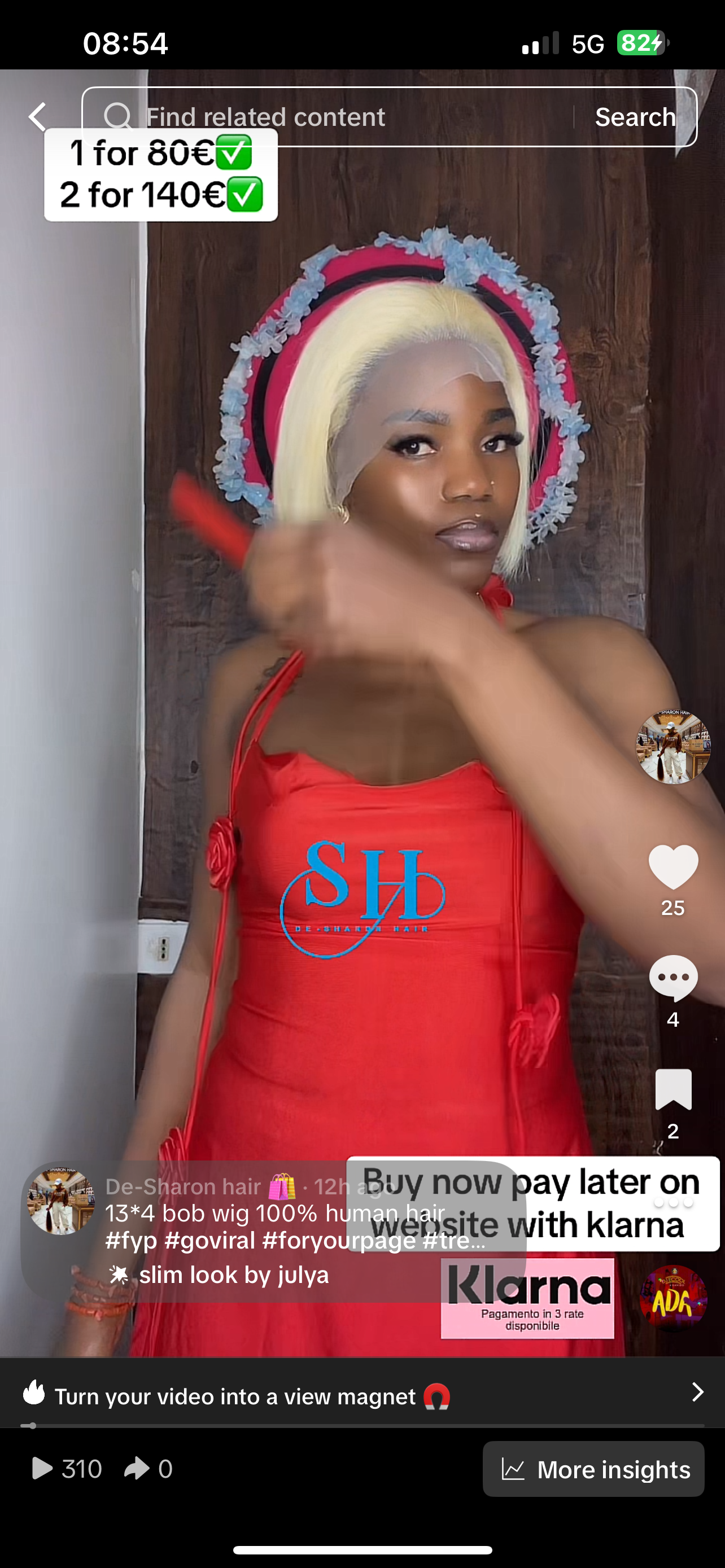13*4 Bob wig